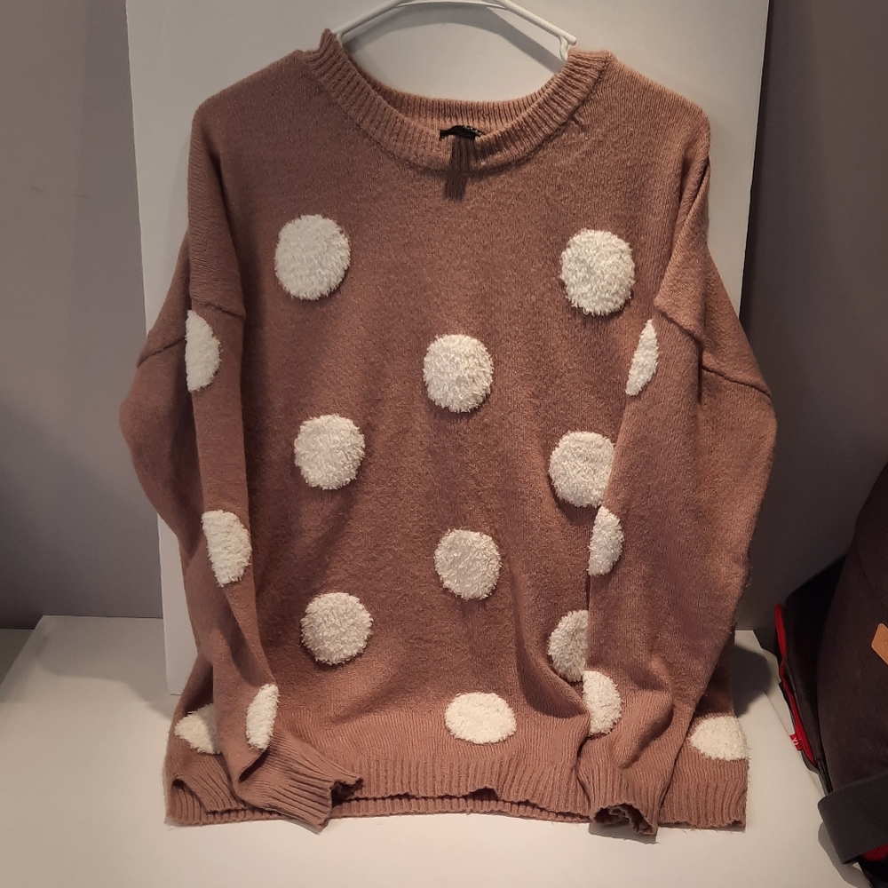Mauve Polka Dot "Snowball" Sweater Sz L ANA